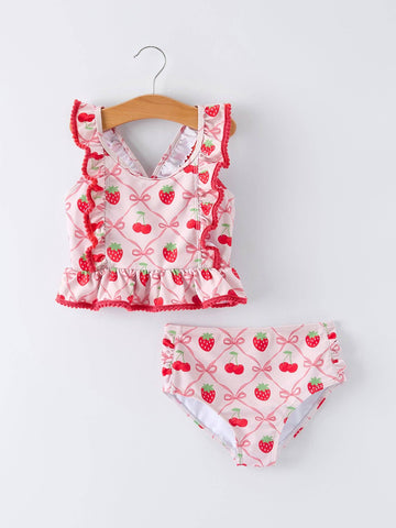Strawberry Cherry Ruffle Girl Swimwear Set
