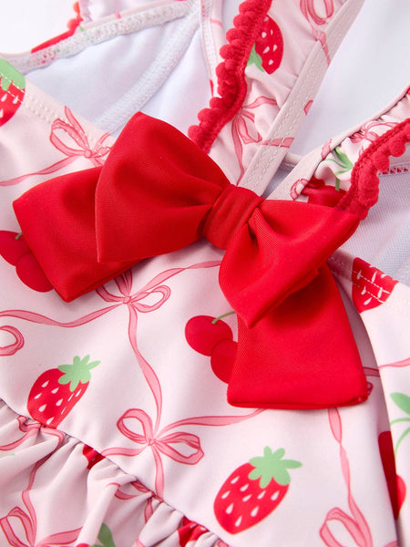Strawberry Cherry Ruffle Girl Swimwear Set
