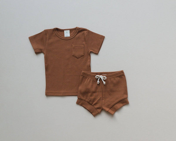 Organic Cotton Ribbed Shirt & Shorts Set