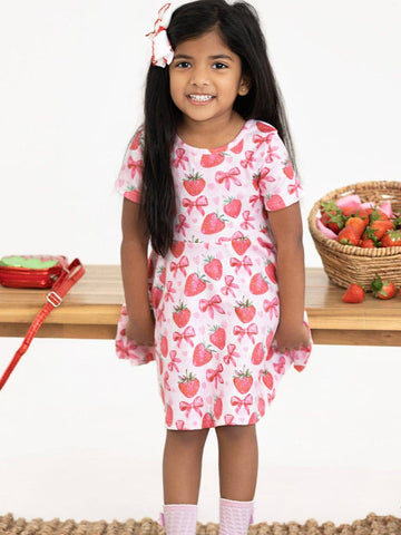 Summer Strawberry Bow Short Sleeve Dress
