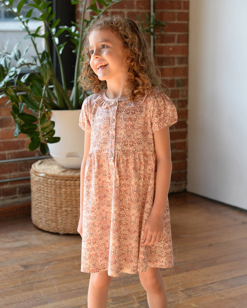 Frill Collar Puff Sleeve Dress- Spring Bouquet