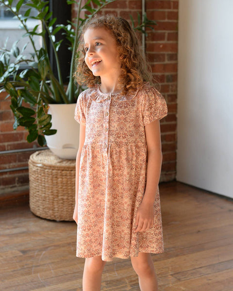 Frill Collar Puff Sleeve Dress- Spring Bouquet