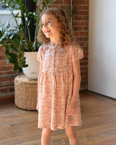 Frill Collar Puff Sleeve Dress- Spring Bouquet