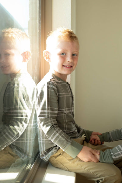 Sage Plaid Long Sleeve Henley