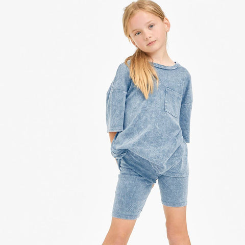 Mineral Washed Top and Biker Shorts 2piece Matching Set