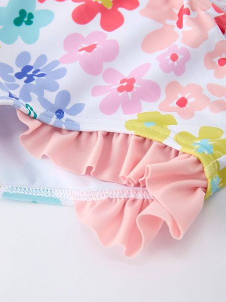 Floral Girls Long Sleeve Swim Set