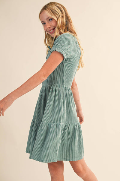 TWEEN KIDS GIRLS PUFF SLV TIERED DRESS (7-12)