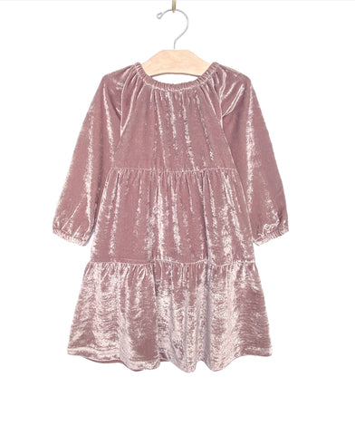 Velour Tiered Dress- Dusty Rose (size 6)