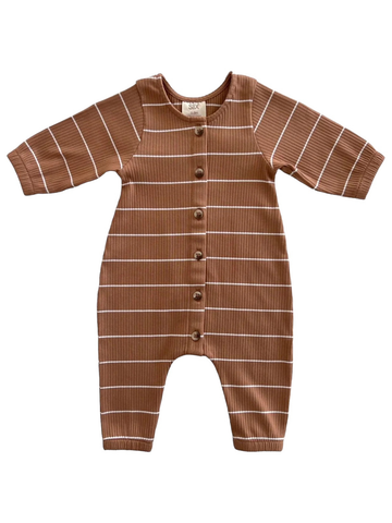 Saddle Stripe / Organic Ribbed Long Sleeve Bay Jumpsuit