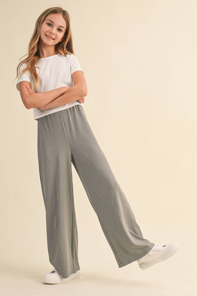 TWEEN GIRLS WIDE LEG PULL ON RIB KNIT PANTS (7-14)