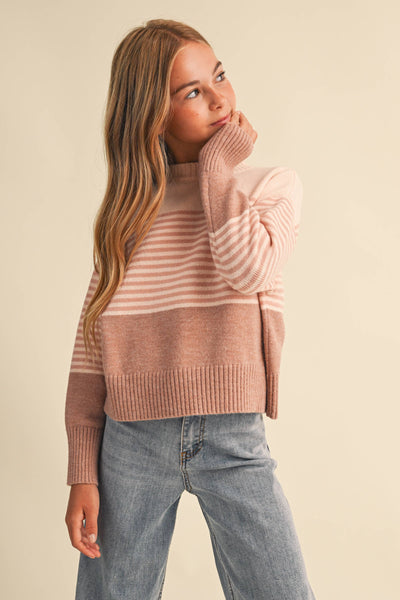 TWEEN GIRLS Blush Stripe DROP SHOULDER SWEATER  (7-14)