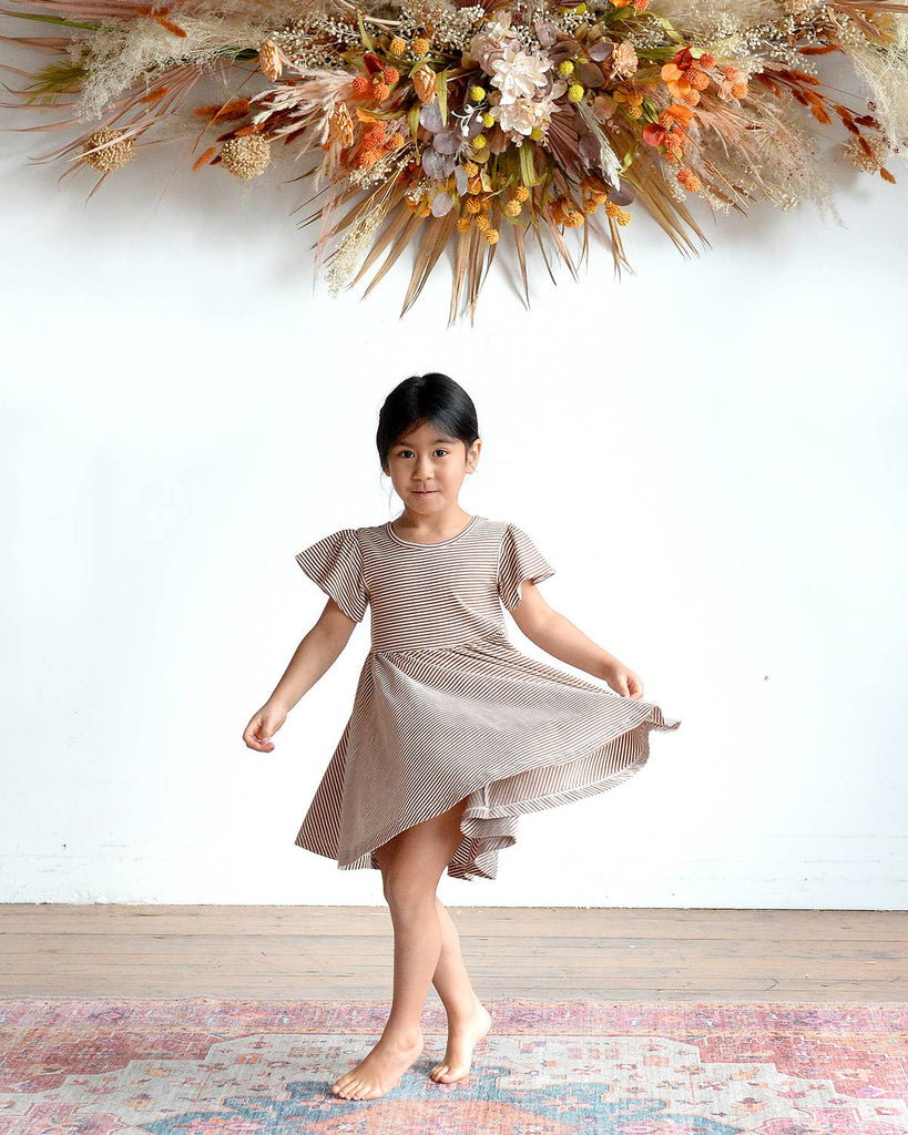 Twirl Dress- Toffee Stripe