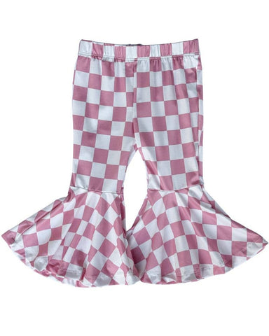Keely Exaggerated Bell Bottoms - Pink Check