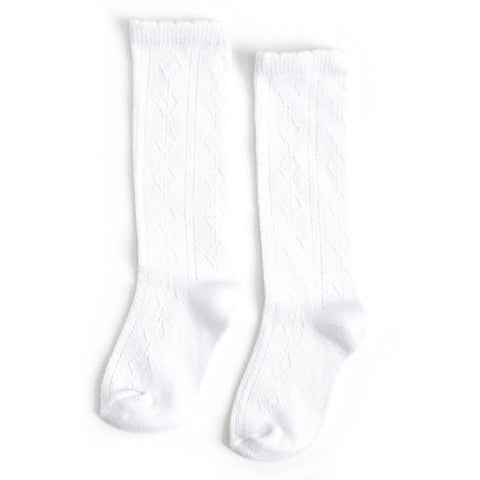 Scalloped Fancy Knee High Socks - White