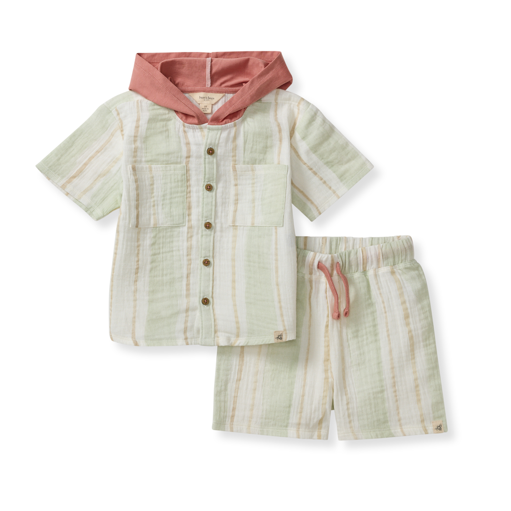 Pacific Stripe Hooded Shirt & Shorts Set
