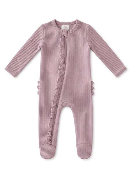 Lavender / Ribbed Frill 2-Way Zip Footie