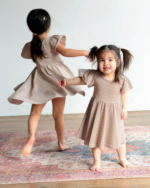 Twirl Dress- Toffee Stripe