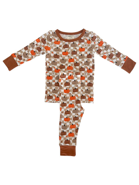 Long Sleeve 2-Piece Set, Pumpkin Checkerboard