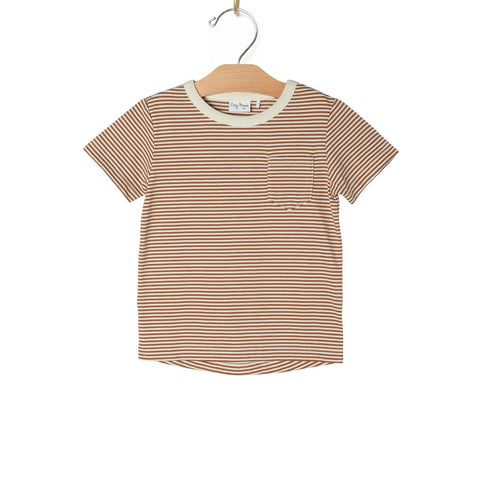 Boys Pocket Tee- Toffee Stripe