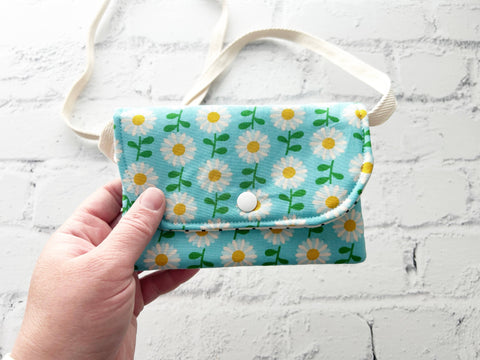 Kids Purse, Toddler Crossbody Bag, Kid Bag - Teal Daisy