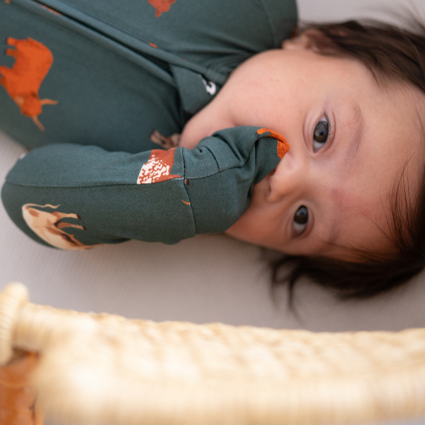 Bamboo Zip Convertible Romper – Green Cow Baby Pajamas