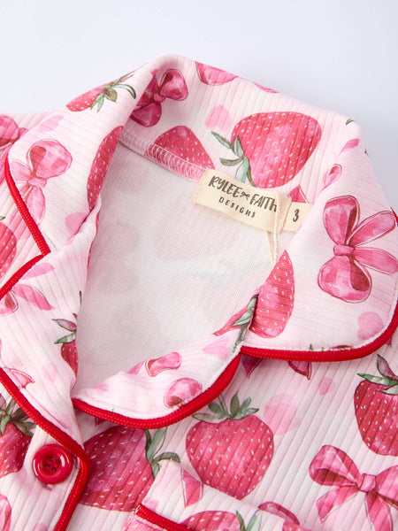 Strawberry Bow Short Sleeve + Shorts Pajama Set