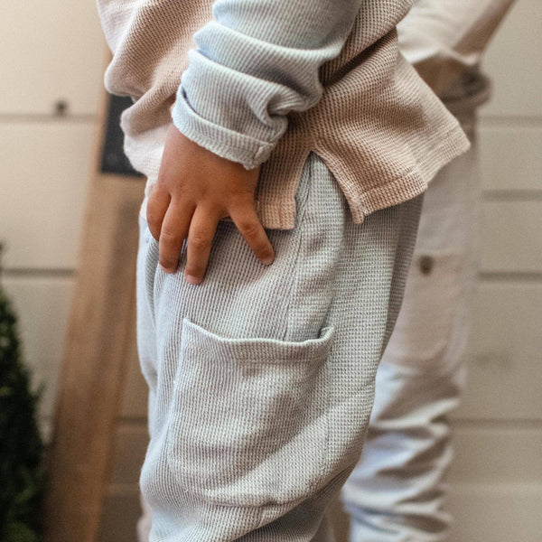 Organic Thermal Boy Tee & Pants Set • Blue Gray