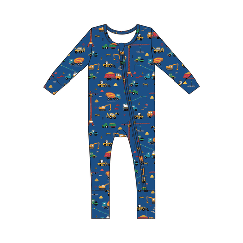 Small Ribbed Bamboo Zip Romper — Blue Construction