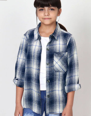 Toddler Blue Plaid Flannel Shirt w/ One Pocket