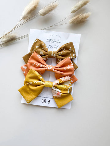Brown Stripes Pinwheel Hair Bows- Set of 3