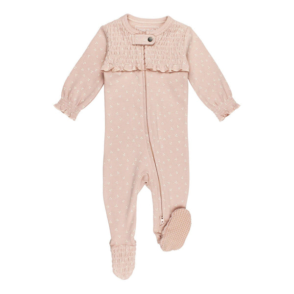 Rosewater Dots | Organic Smocked Zipper Footie