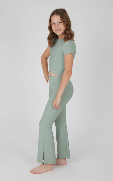 Girls Rib Crossover Top and Flare Outfit Set