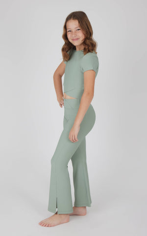 Girls Rib Crossover Top and Flare Outfit Set