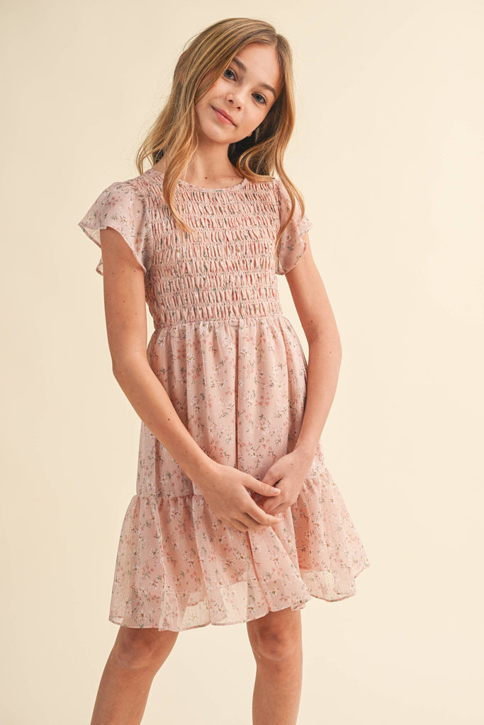 TWEEN KIDS GIRLS SMOCKED FLOUNCE DRESS (9-12)