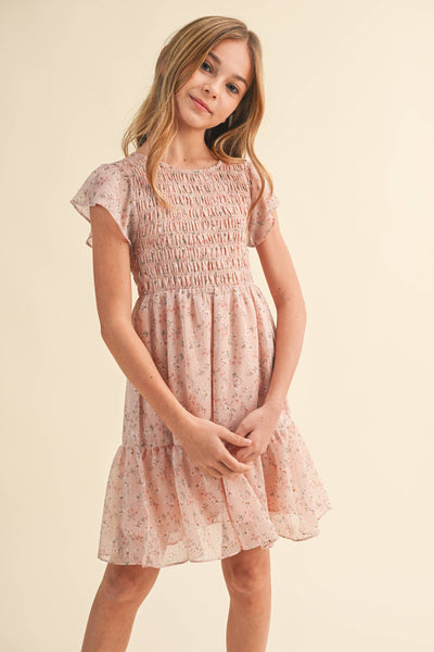 TWEEN KIDS GIRLS SMOCKED FLOUNCE DRESS (9-12)
