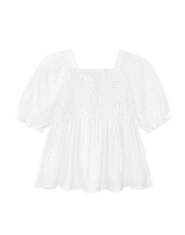 White Smocked Puff Sleeve Top