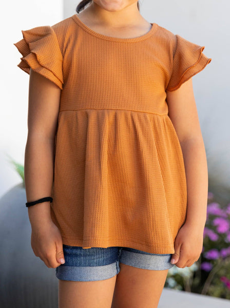 Little Girls Flutter Sleeve Peplum Top