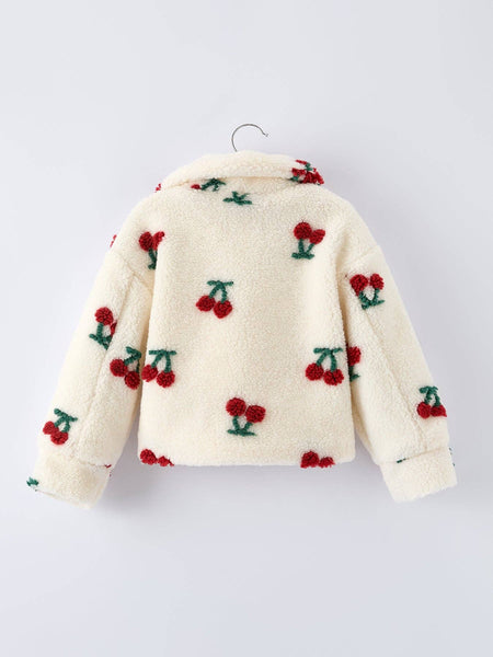 Cherry Plush Jacket for Girls – Zip-Up Winter Coat