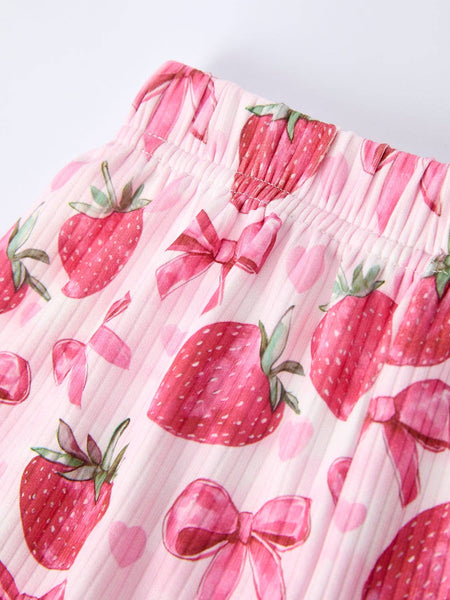 Strawberry Bow Short Sleeve + Shorts Pajama Set