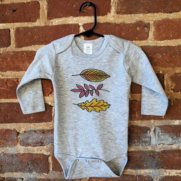 Three Leaves Fall Fall Autumn Outdoor Grey Baby Body Suit