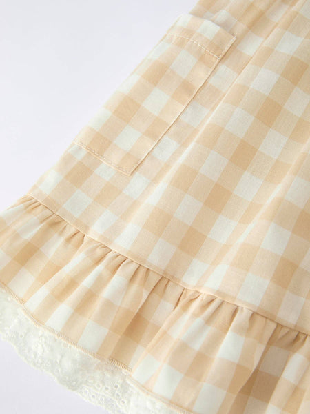 Beige Plaid Dress With Pocket
