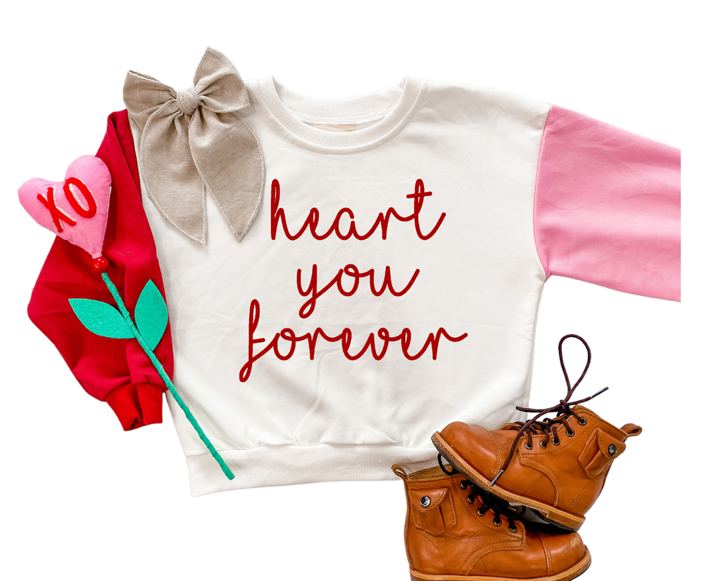 Heart You Forever Valentines Day Color Block Sweatshirt