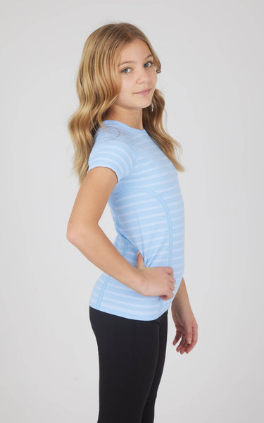 Girls Stripe Seamless Crewneck Short-Sleeves Everyday Tee