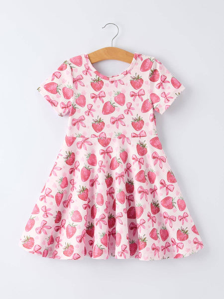 Summer Strawberry Bow Short Sleeve Dress