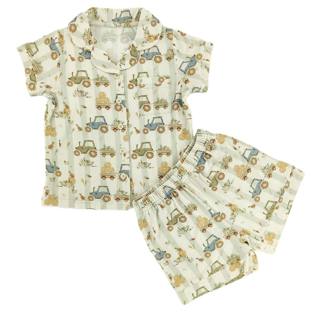 Tractor Trails Bamboo Short Button Up Set