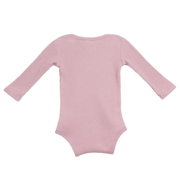 Organic Waffle Long Sleeve Bodysuit, Blush