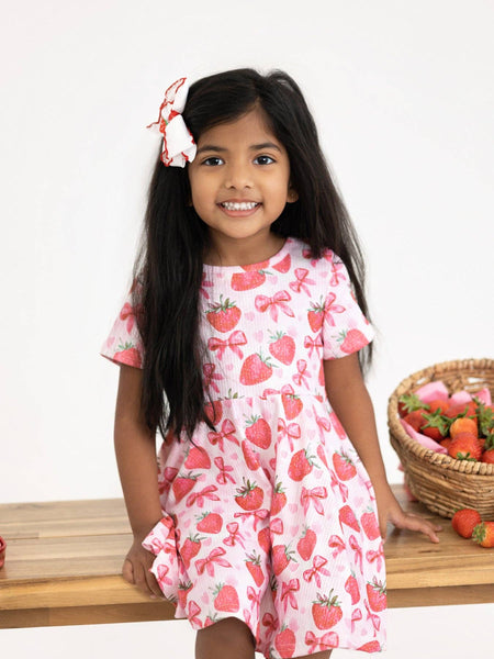 Summer Strawberry Bow Short Sleeve Dress