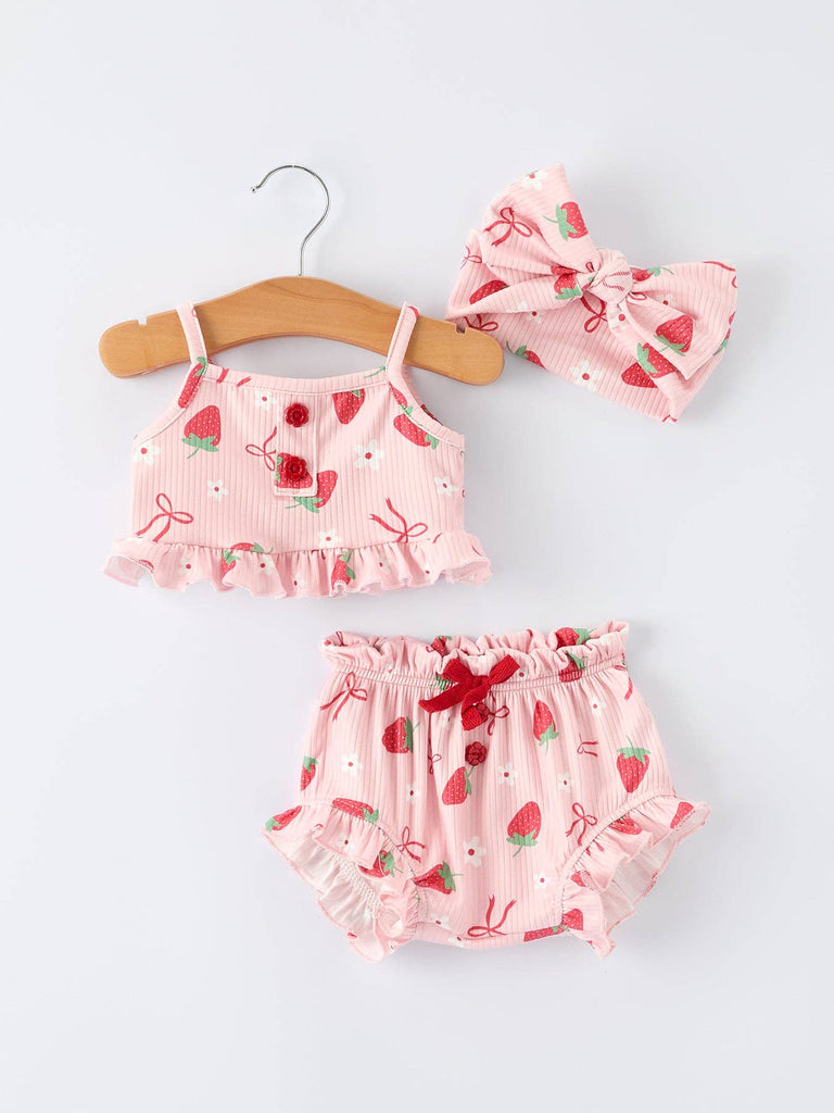 Strawberry Bow 3-Piece Bloomer Set