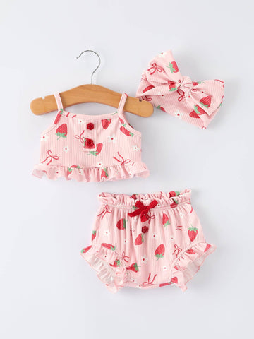 Strawberry Bow 3-Piece Bloomer Set