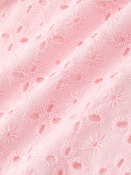 Eyelet Girls Shorts Elastic Waist Scallop Hem- Pink